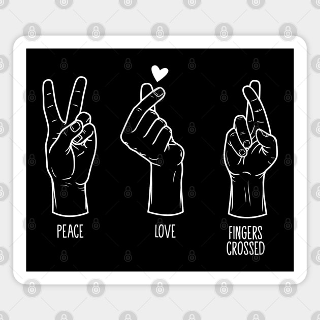 Peace Love Fingers Crossed Dark Edition Magnet by Tee Tow Argh 